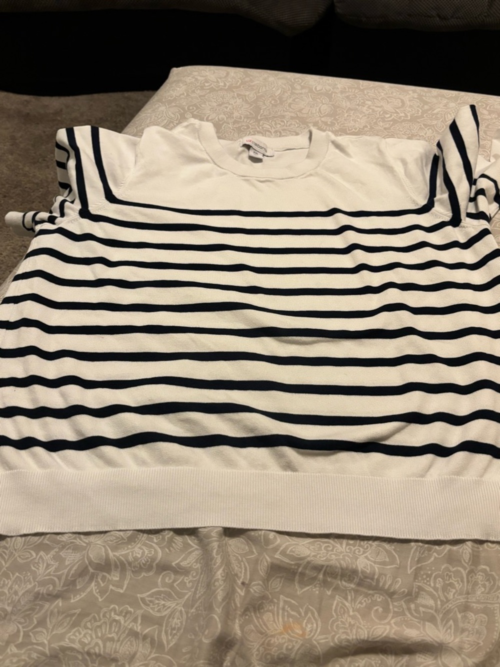 White and Navy Striped Knit Top